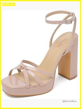 Strappy Platform Heels Chunky Square Open Toe Block Heeled Sandals for Prom